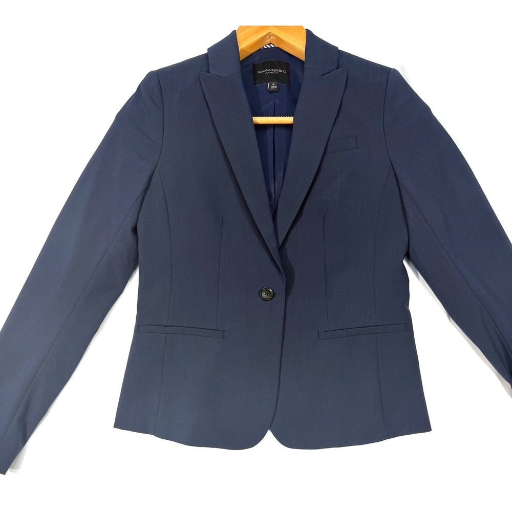 Banana Republic Classic Fit Navy Blue Italian Wool Blazer Jacket Size 2 Marzotto